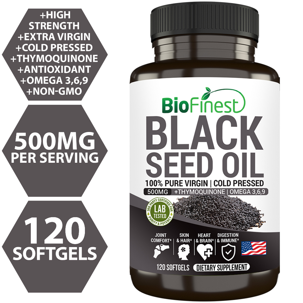 Biofinest Black Seed Oil 500mg Supplement Omega 3 6 9 Thymoquinone