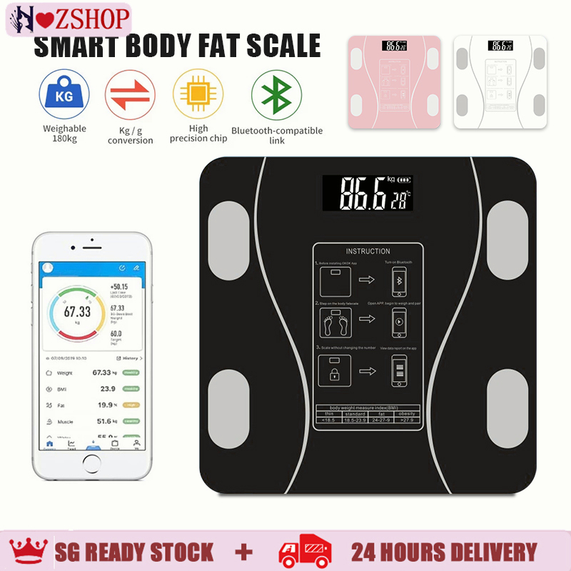 [Sg seller] Smart Weighing Scale Body Fat Weigh Bluetooth Weight LCD