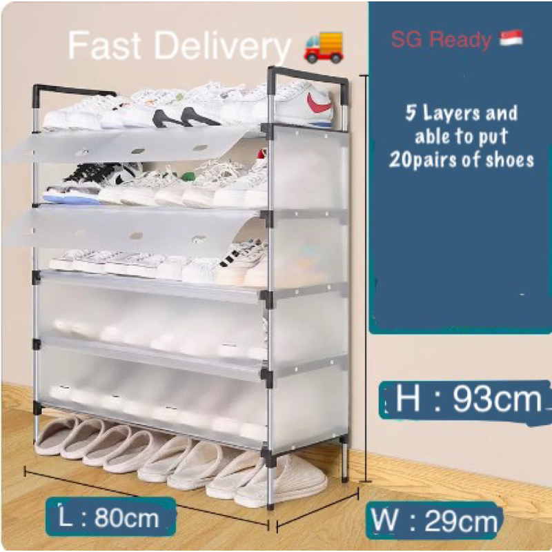 (SG Ready) Shoe Rack with PVC Dust Cover (5 /6/7 layers) | Shopee Singapore