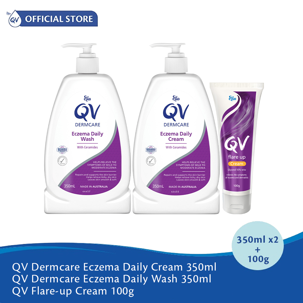 [Bundle] QV Dermcare Eczema Daily Cream 350ML + QV Dermcare Eczema Daily Wash 350ML + QV Flare