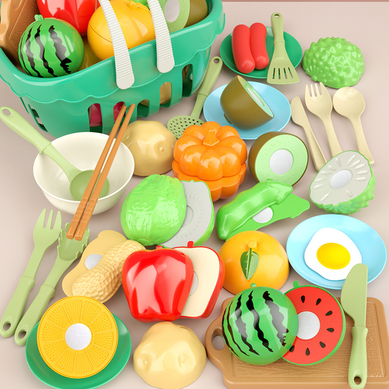 [SG Stock][Cute and Funny] Children Pretend Play Set Kitchen Toy Cooking Vegetable and Fruit Cut 儿童厨房过家家玩具仿真厨具 果蔬切切乐