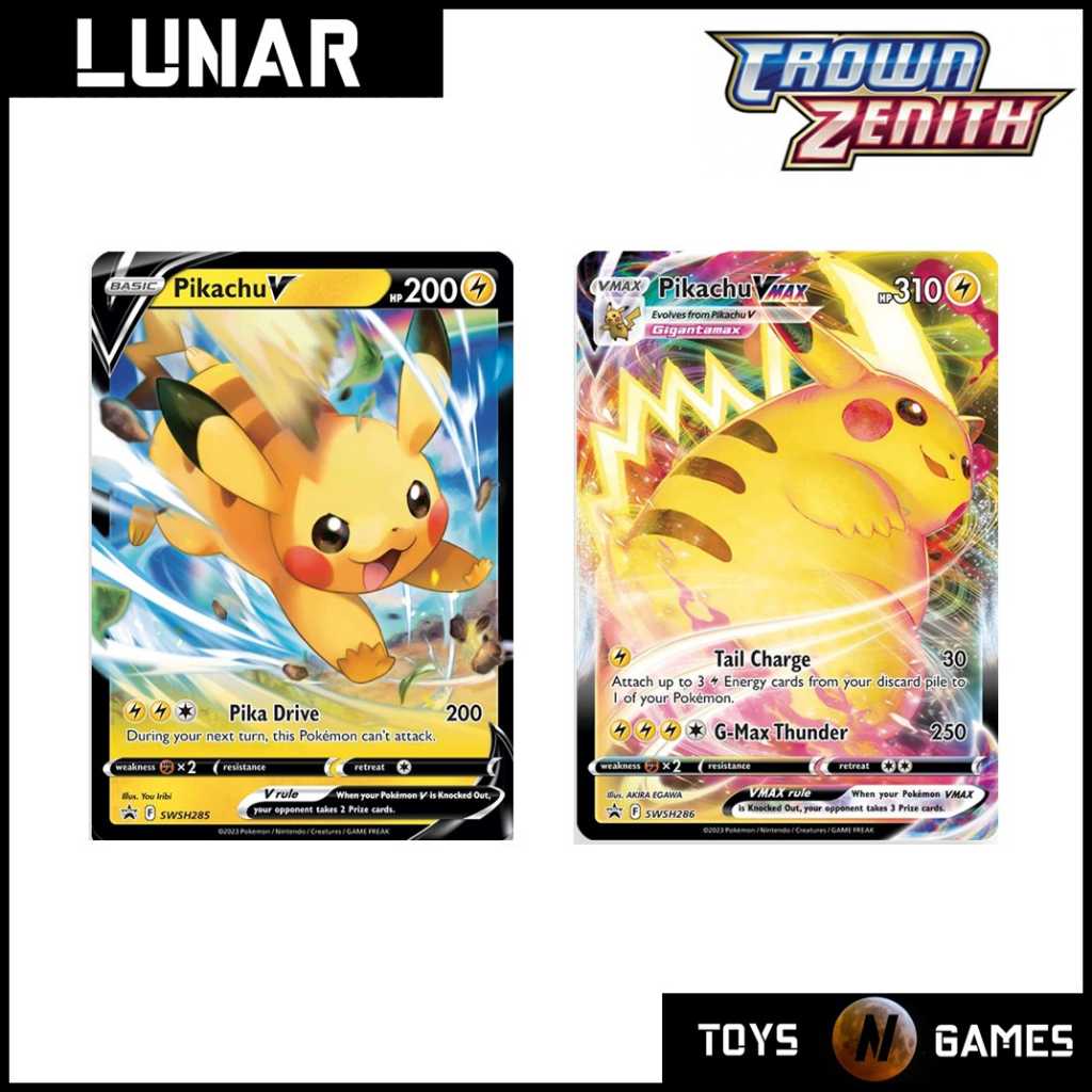 Pokemon TCG SS12.5 Crown Zenith Pikachu V (SWSH285) + Pikachu Vmax (SM286) Promo Card Set