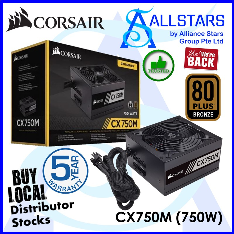 Corsair CX750M 750W CXM series semi-modular 80+Bronze ATX Power Supply ...