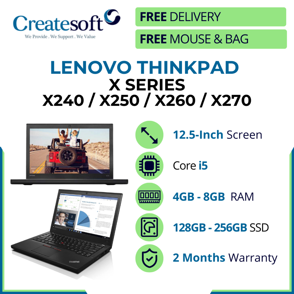 [FREE DELIVERY] Refurbished Lenovo ThinkPad X series X260 X270 Core i5 8GB 128GB 256GB SSD Win10 [with Warranty]