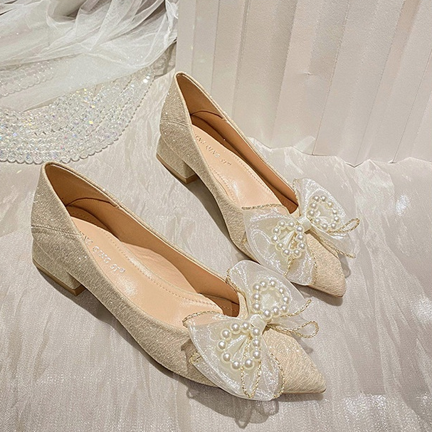 Bridal shoes thick online heel