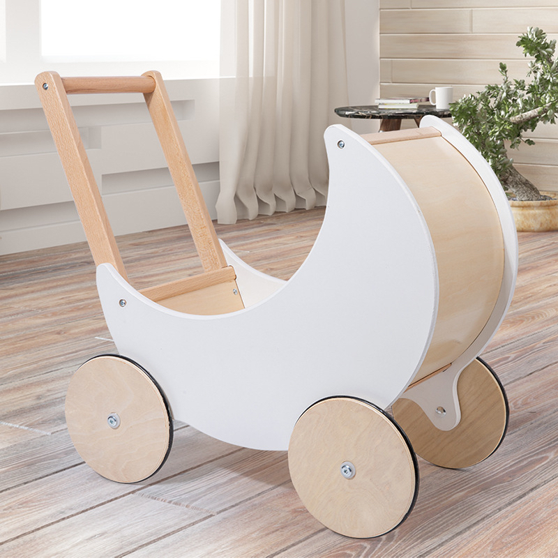 SG LOCAL STOCK 2in1 Crescent Moon Baby Toddler Toy Stroller Doll Pram Push Walker Trolley Wooden Toys Children Gift Shopee Singapore