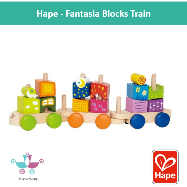Hape Fantasia Block Train Building Blocks Toddler Push and Pull Train ...