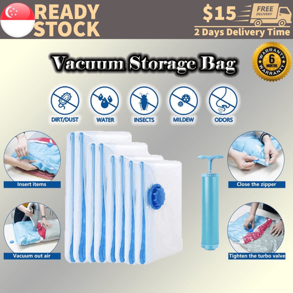 [SG STOCK] Vacuum Compression Storage Resealable Ziplock Bag Travel Reusable Sealer 80 Space