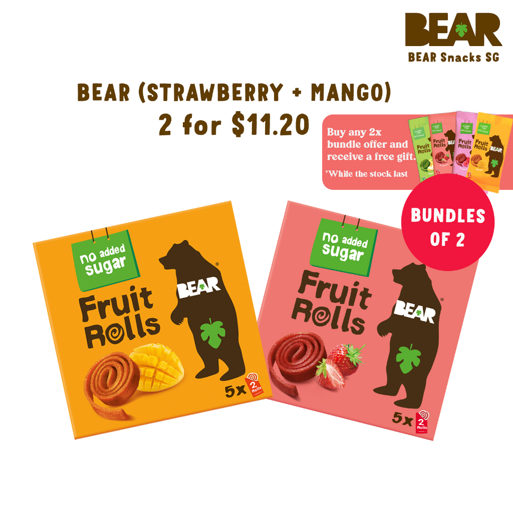 Bear Mixed Fruit Rolls 5s x 20g (Strawberry x1 & Mango x1) Shopee