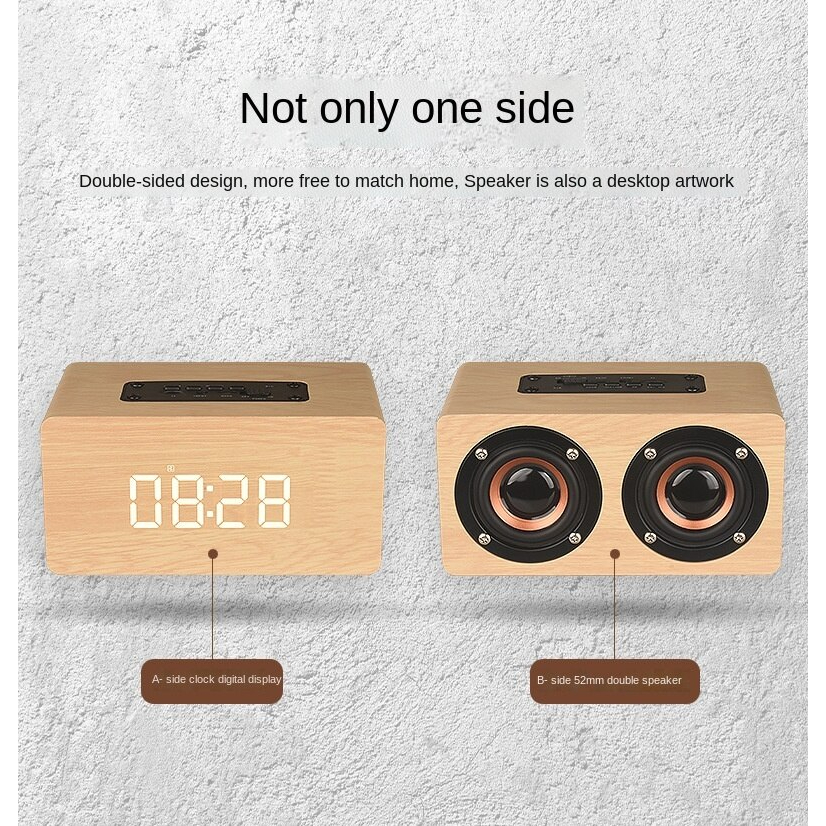 W5C 52MM Double Horn Wooden 4.2 Bluetooth-compatible Alarm Clock ...