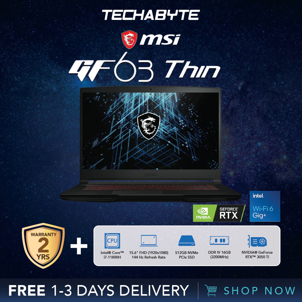 MSI GF63 Thin 11UD | 15.6" FHD | i7-11800H | RTX 3050Ti | 16GB DDR4 ...