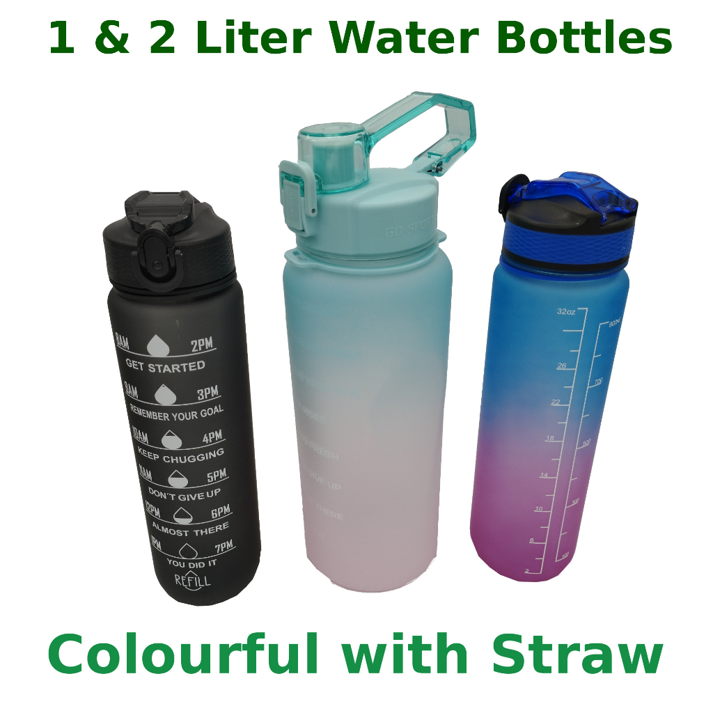 SG Cheapest 1L & 2L Water Bottle with Straw School, Sports, Daily Use