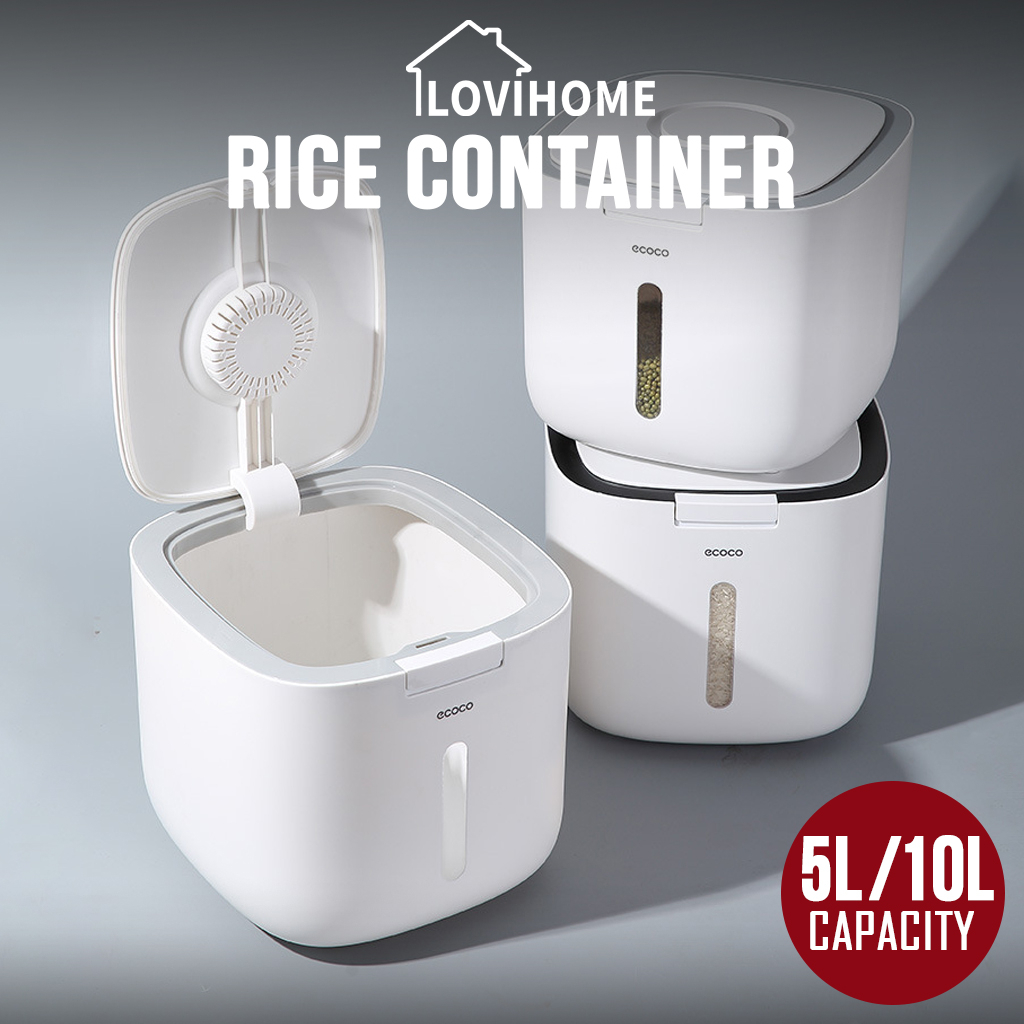 SG Ecoco Rice Bucket 5kg 10kg - Airtight Sealed Floor Container Kitchen ...