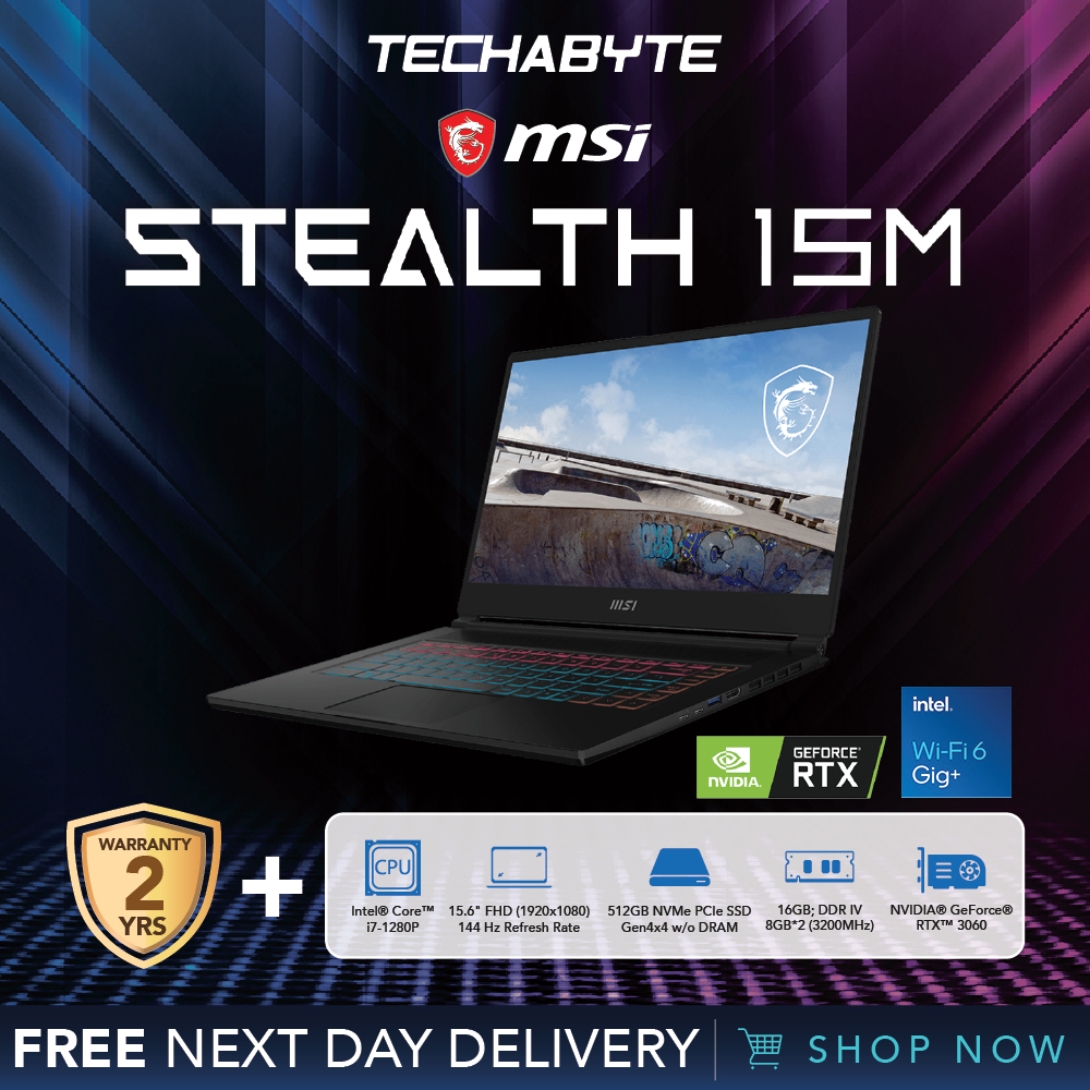 MSI Stealth 15M B12UE | 15.6" FHD | i7-1280P | RTX 3060 | 16GB DDR4 ...
