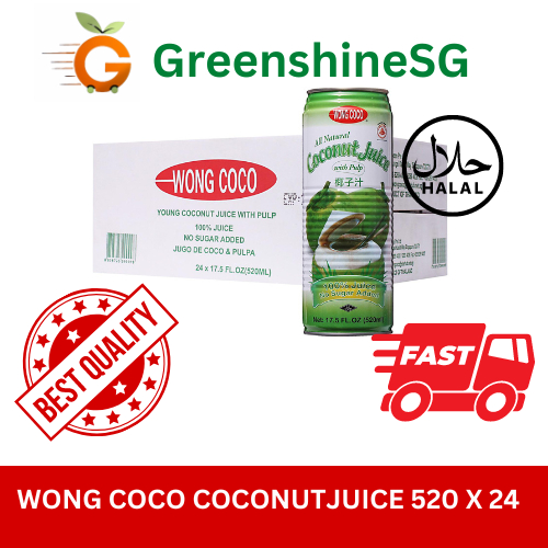 [Greenshinesg] Wong Coco Natural Coconut Juice With Pulp 520Ml x 24 Pcs