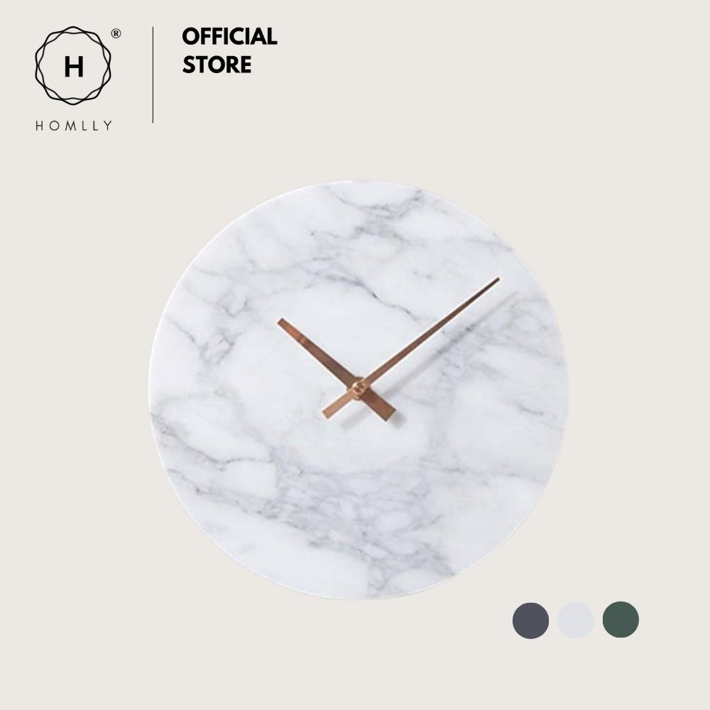 Homlly Contemporary Minimalist Natural Marble Wall Clock with Gold