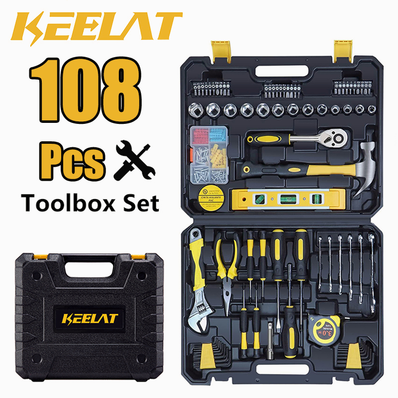KEELAT 108 Pcs Toolbox Set Screwdrive Set Wrench Set Home Tool Kit For DIY Quick Repairs Set Tools Set Spanar Box Set