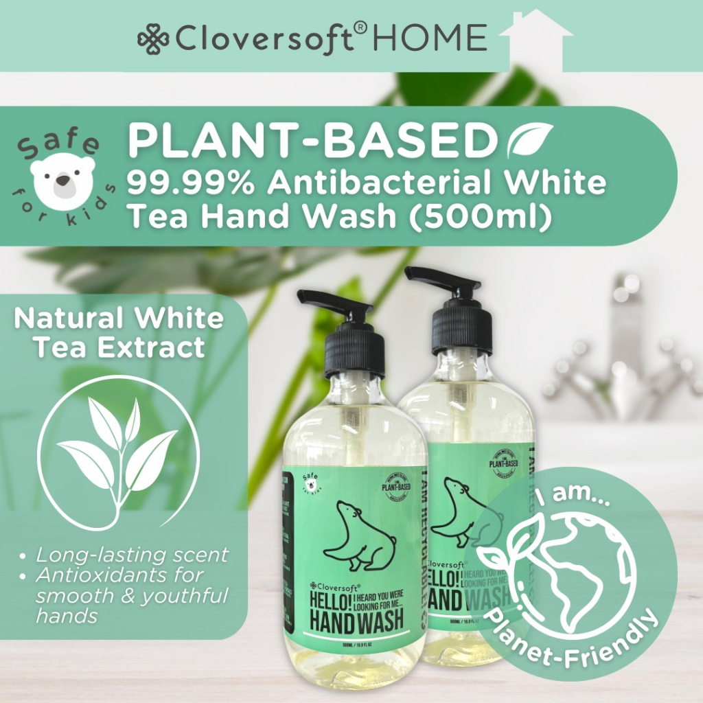 ?Cloversoft Home 99.9% Antibacterial Plant Based & Vegan Kids Safe White Tea Hand Wash 500ml