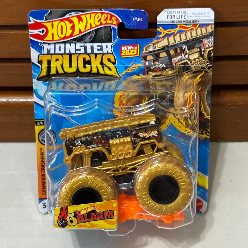 2023 Hot Wheels Monster Truck 5 Fire Alarm, Yellow School Bus, Demo Ace ...