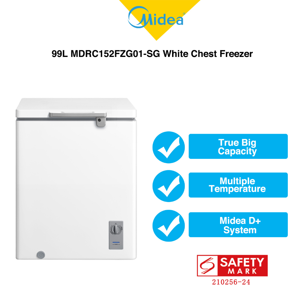 Midea 99L MDRC152FZG01SG White Chest Freezer, Energy Rating A+, Big