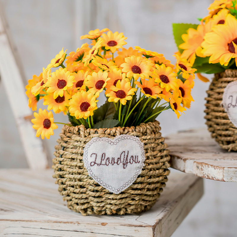{SG} Artificial Flower with Pot Fake Flower Faux Sunflower Artificial ...