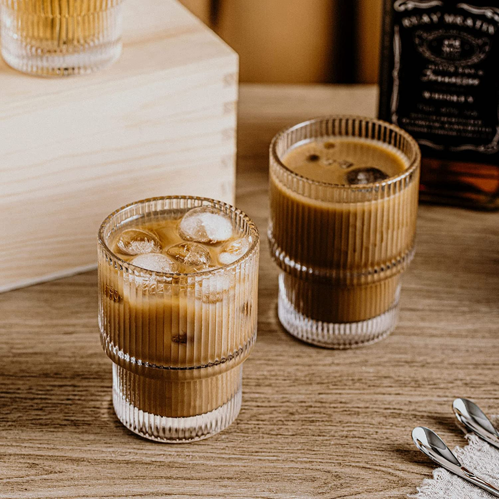 [SG STOCK]Korean Aesthetic Ins Transparent Ribbed Coffee Cup Drinking