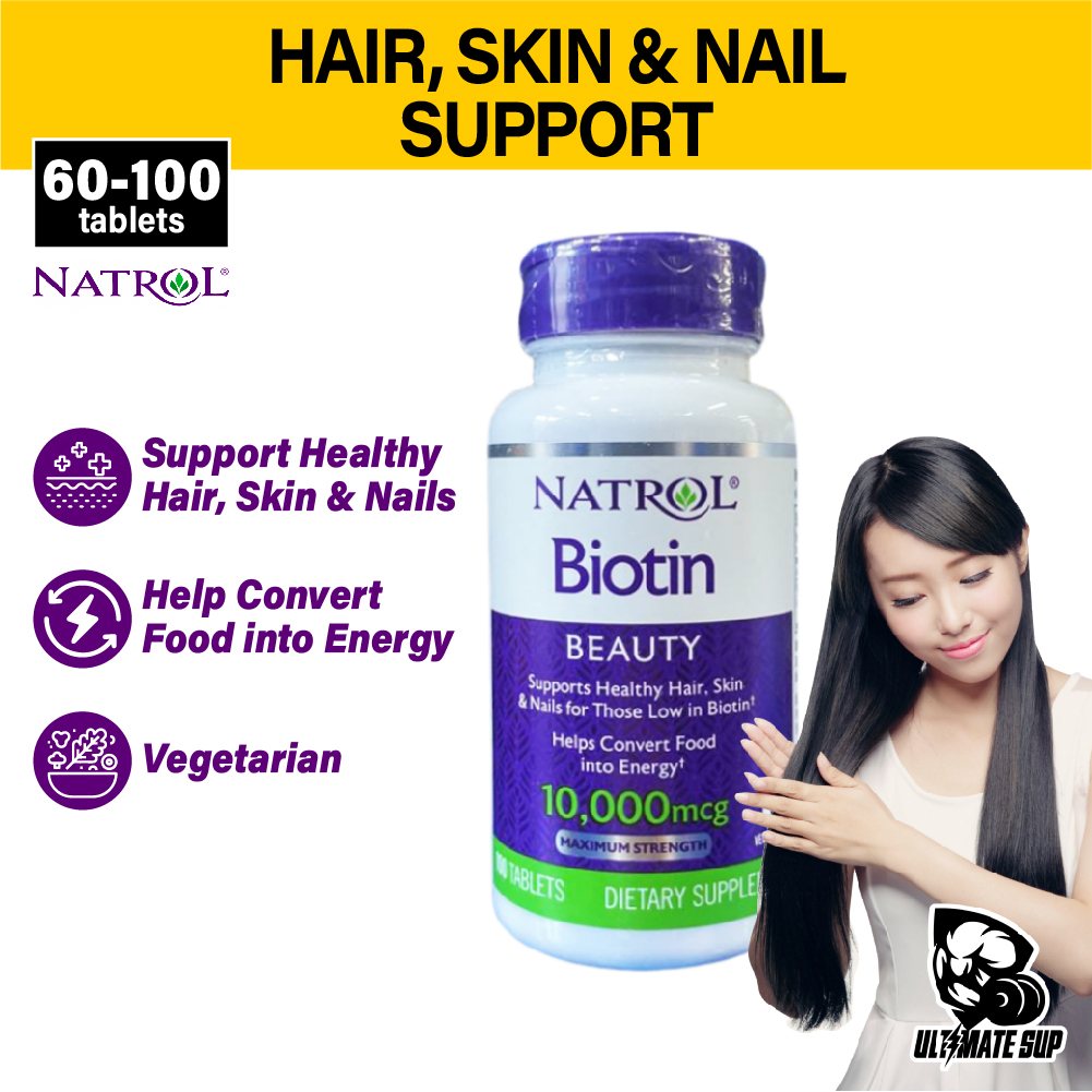 Natrol, Biotin, Maximum Strength, Hair, Skin & Nails Supplements, Support Energy Metabolism, 60-100 Tablets