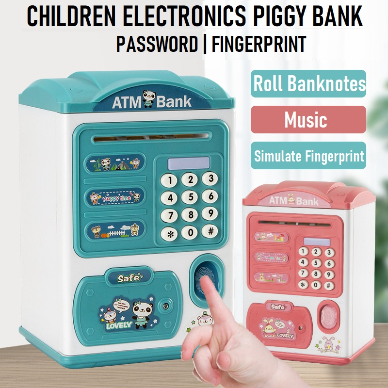 Kids Children Piggy Bank Electronics ATM Saving Box Password Fingerprint Automatic Banking Toy