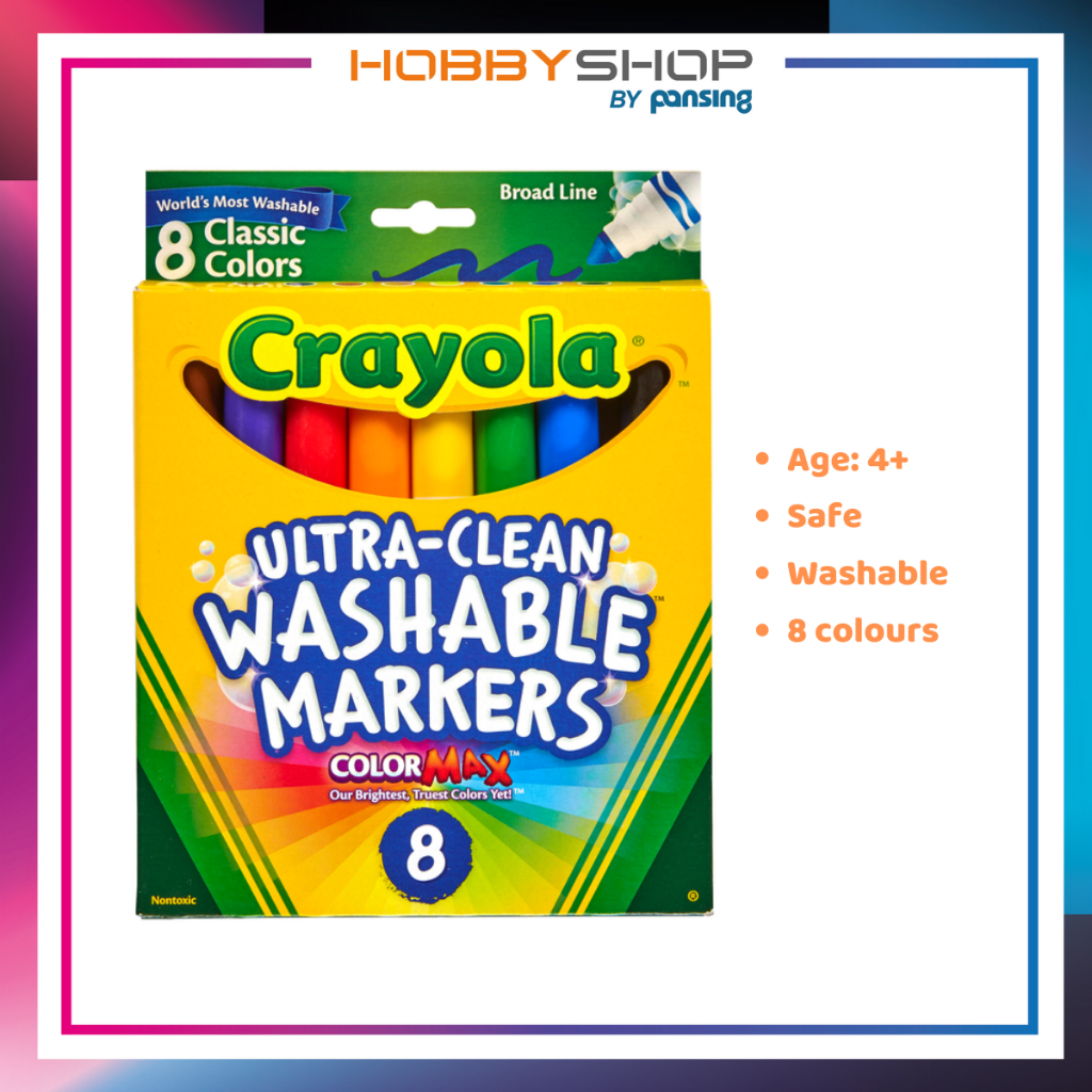 Crayola 587808 Kids UltraClean Washable Markers Broad Line, 8 classic
