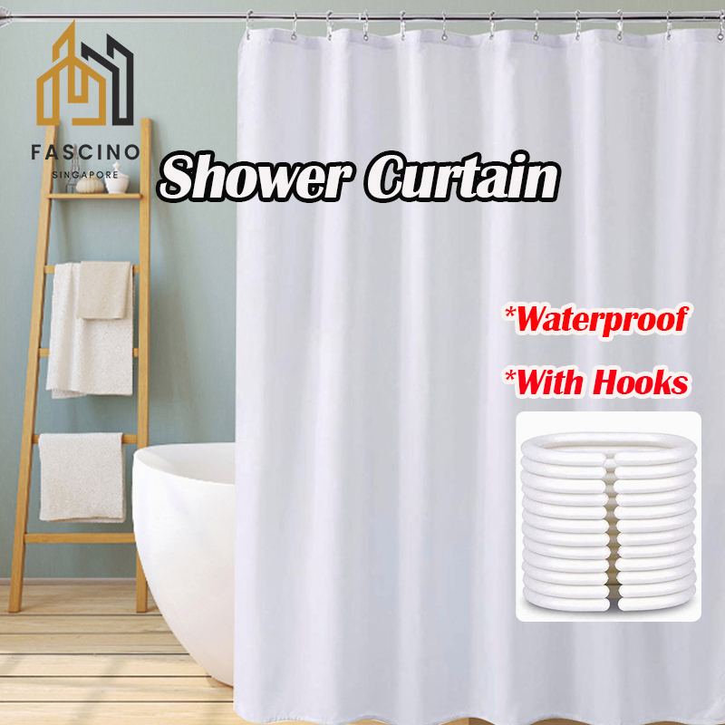 【SG】Large Shower Curtain Waterproof Thick White Polyester Fabric Shade ...