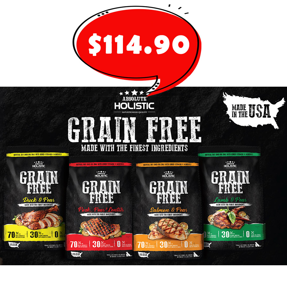 Absolute Holistic Grain Free Kibbles for Dogs 22lbs Duck, Pork Lamb