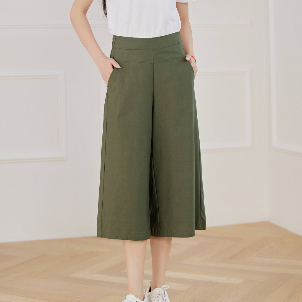 Silverworld 10123 Ladies wide leg pants High waist women casual pants culottes 3/4 length