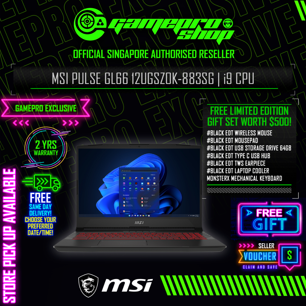 EXCLUSIVE | MSI Pulse GL66 12UGSZOK-883SG Gaming Laptop / i9-12900H / RTX3070Ti 8GB | 15.6″ QHD 165Hz / W11 / 2Y