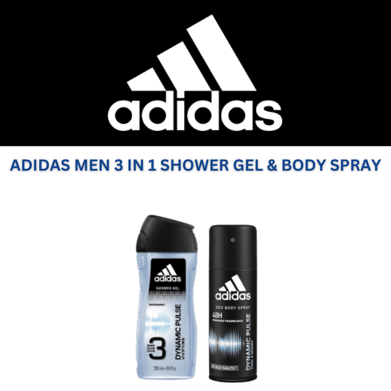 Adidas 3 In 1 Shower Gel 250ml & Body Spray 150ml Set Dynamic Pulse