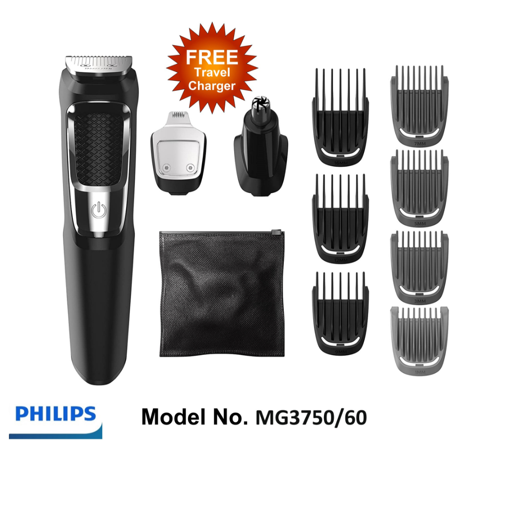 Philips Norelco Series 3000 Multigroom All-in-One Men's Rechargeable  Electric Trimmer with 13 attachments - MG3750/60