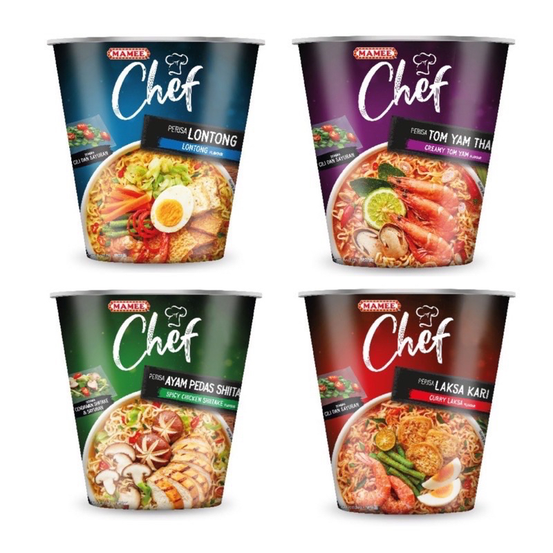 (Bundle of 4) Mamee Chef Cup Noodle Chicken Shitake, Creamy Tomyum