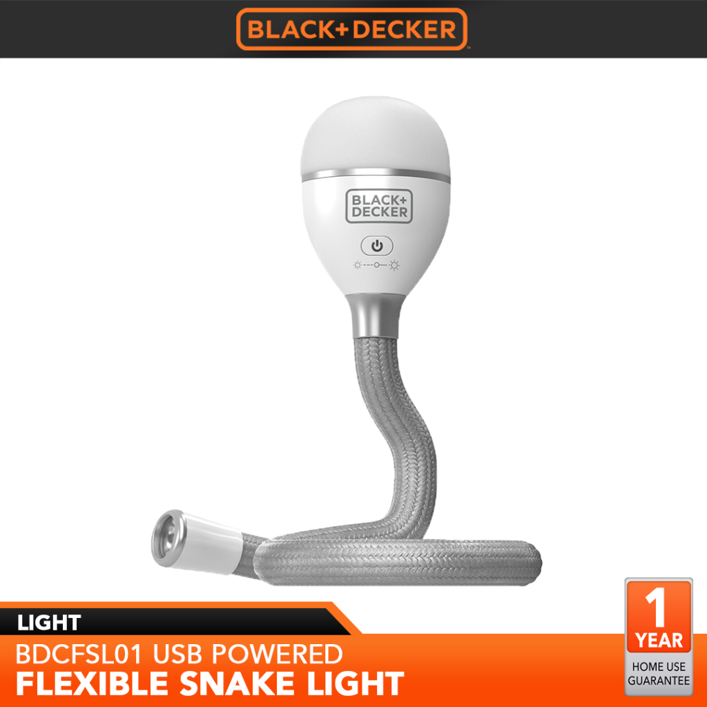 BLACK+DECKER Snake Light, Use for Book Light, Desk Light, and Work Light, 2  Settings, Flexible and Rechargeable (BDCFSL01) 