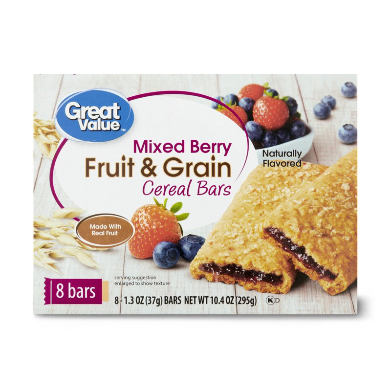 Great Value Fruit & Grain Cereal Bars, Mixed Berry, 10.4 oz, 8 Count ...