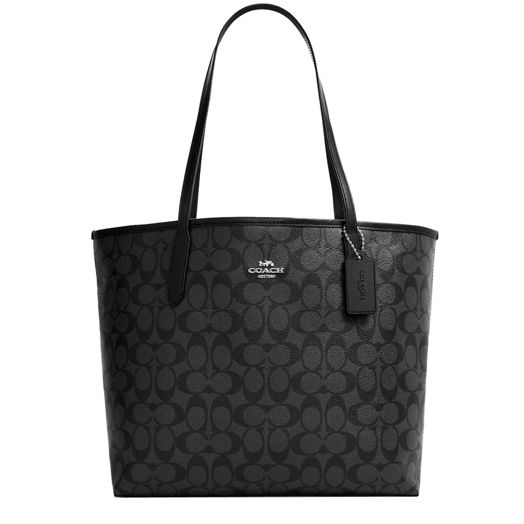 Coach City Tote Bag In Signature Canvas in Silver/ Graphite/ Black 5696