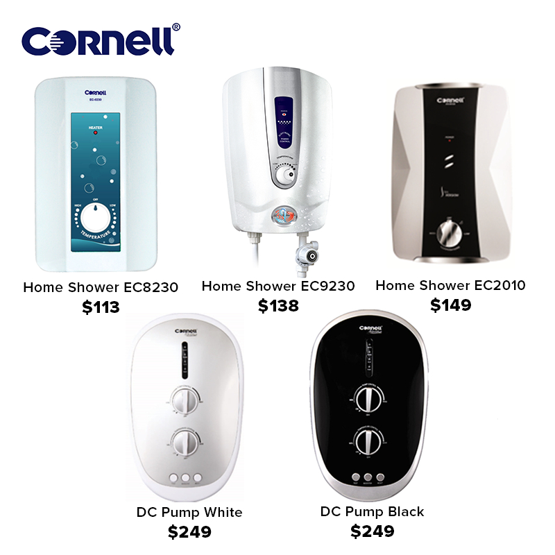 Cornell Instant Water Heater DC Pump Rain Shower with Installation