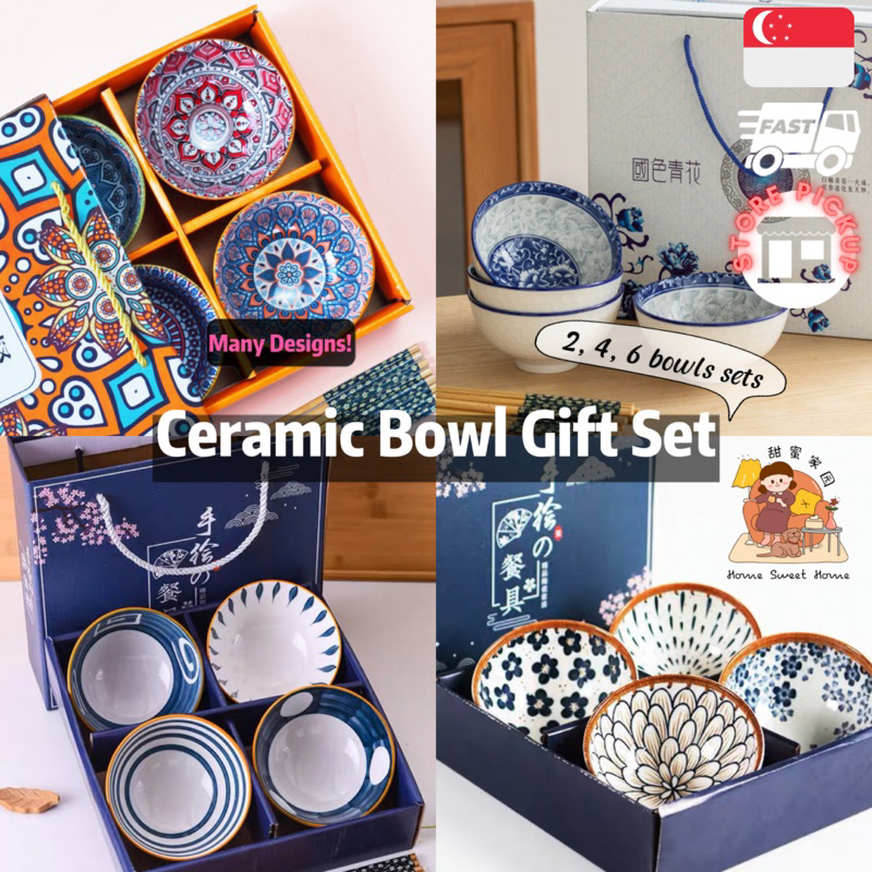 [SG] Ceramic Bowl With Chopsticks Gift Set Wedding Gift Housewarming