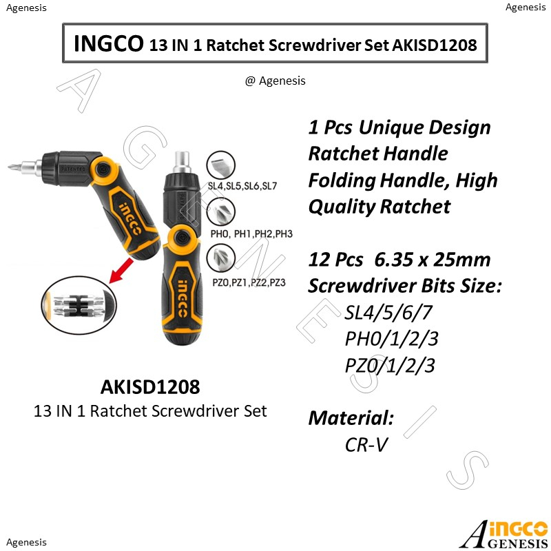 INGCO 13 IN 1 Ratchet Screwdriver Set AKISD1208 Shopee Singapore