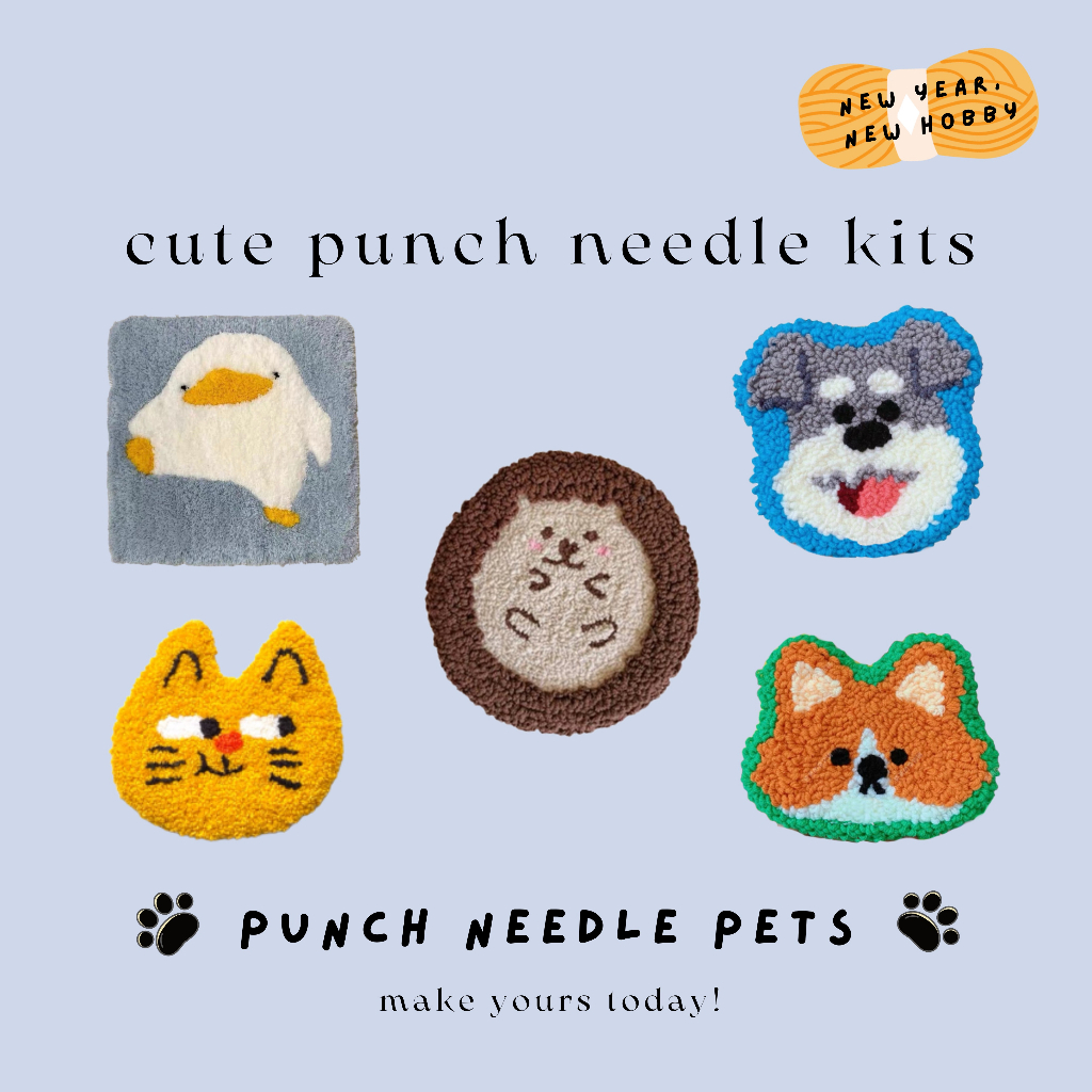 [SG Seller] Tiktok DIY Raya Cute Punch Needle Pets Kit Coaster Mug Rug
