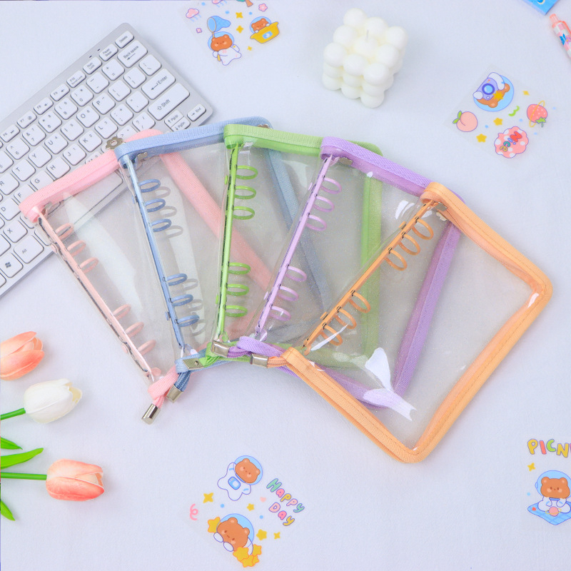 (SG Local) A5 Zipper Binder 6 Holes Ring Loose Glitter Transparent
