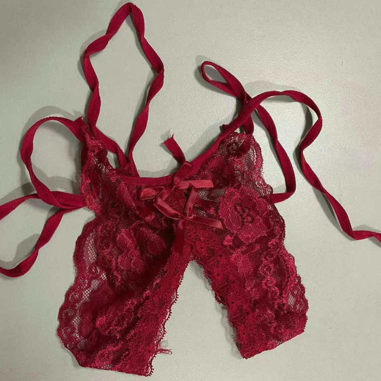 Funny underwear Women's sexy underwear Perspective lace seductive bow