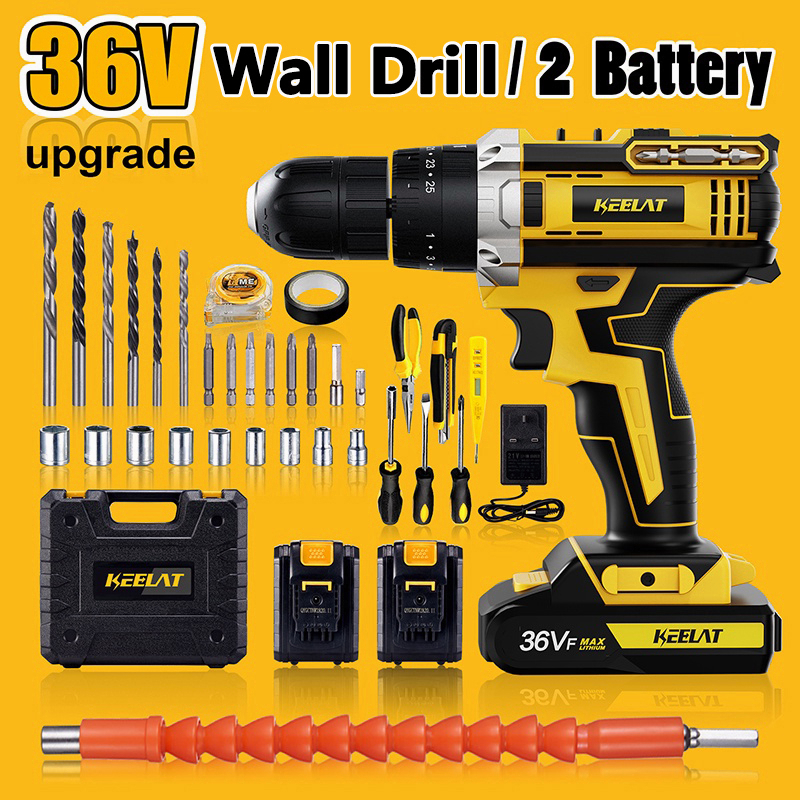 KEELAT 36V Cordless Electric Screwdriver Drill Cordless Portable Wall Drill Hand Drill Tool Electric Drill Bit Set