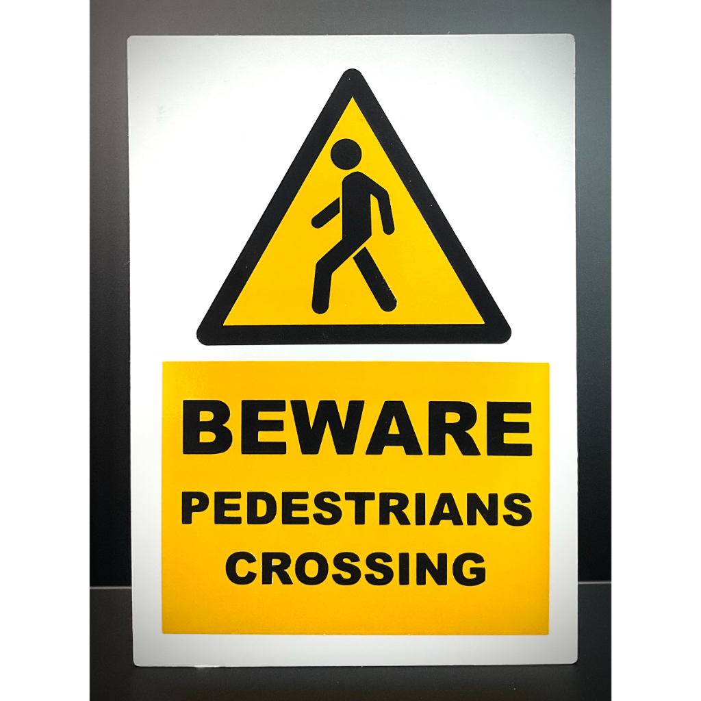 BEWARE PEDESTRIANS CROSSING ALUMINIUM SIGNAGE | 210mm x 297mm | TRAFFIC ...