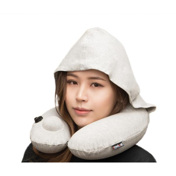 TravelMall 3D Inflatable Nursing Neck Pillow With Patented Pump And Hood Light Grey Shopee Singapore