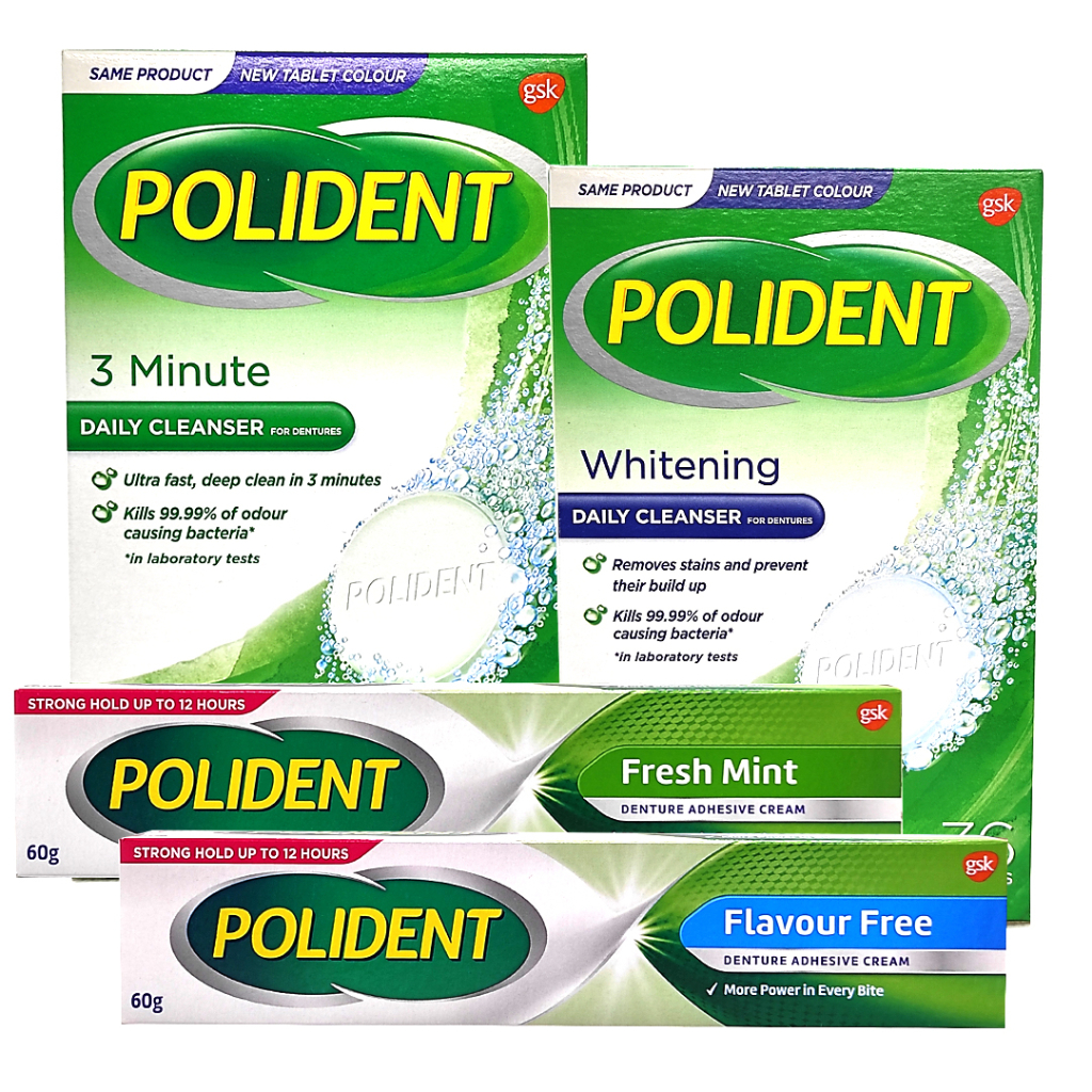 Polident Denture Adhesive Cream Fresh Mint / Flavour Free 60g ,Polident