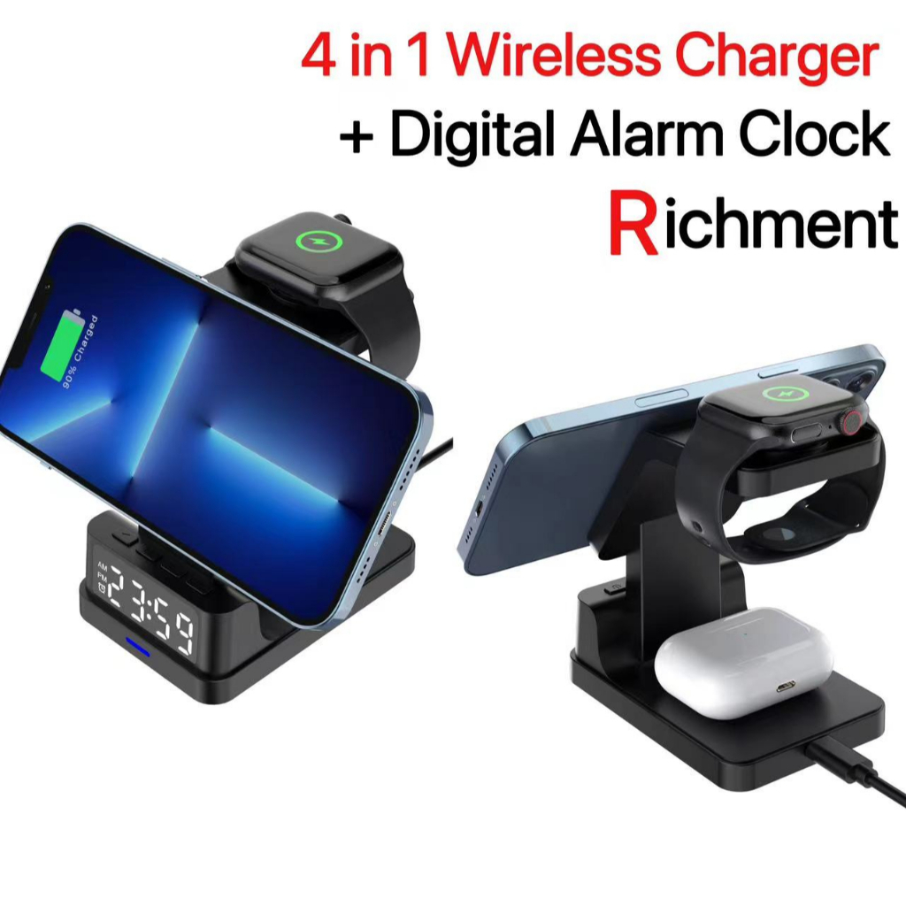 4in1 Rechargable Wireless Fast Charger Desk Dock Station & Digital